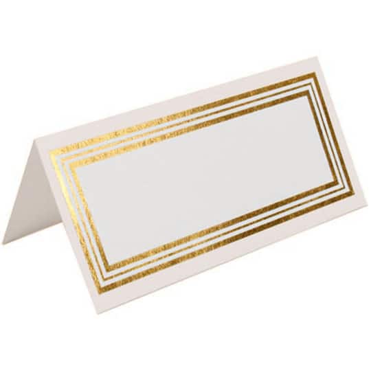 JAM Paper Triple Gold Border Fold-Over Wedding Table Place Cards, 100ct.